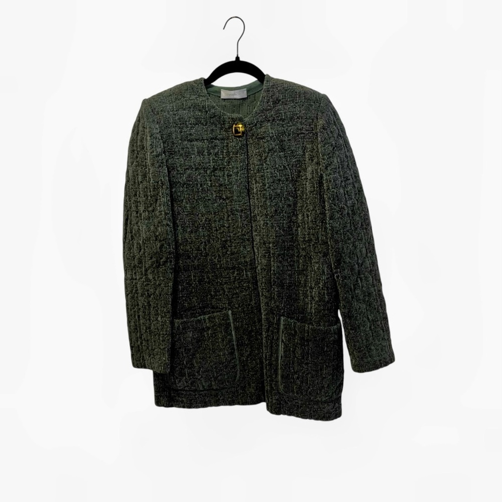 devernois Paris chic cozy cardigan sweater jacket blazer moss green pockets L